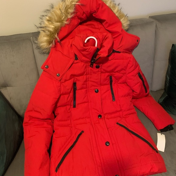 guess red winter coat